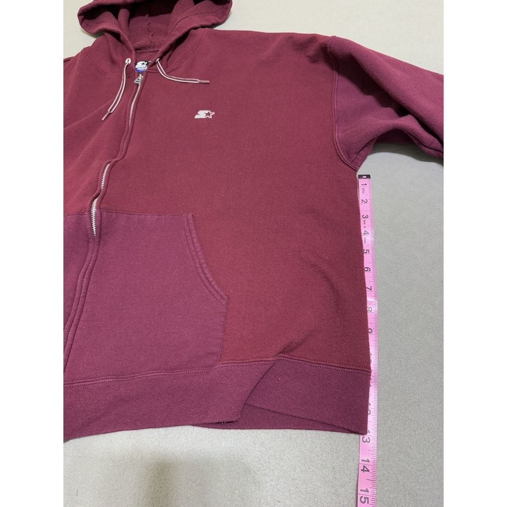 Vintage 90s Starter Mens XL Faded Heavyweight Blank Full Zip Hoodie Maroon WORN‎ - Picture 10 of 16